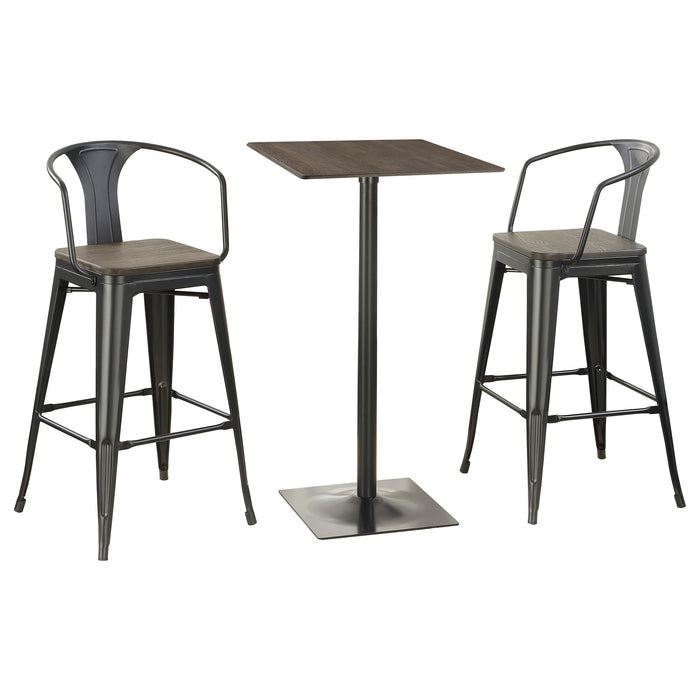 Cavalier 3-piece Square Bar Table Set Dark Elm and Black - Jax Mattress (Jacksonville, FL)