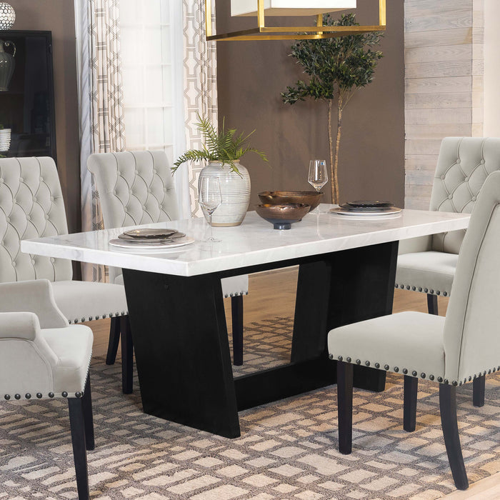 Sherry Trestle Base Marble Top Dining Table Espresso and White - Jax Mattress (Jacksonville, FL)