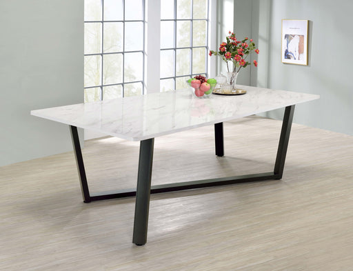Mayer Rectangular Dining Table Faux White Marble and Gunmetal - Jax Mattress (Jacksonville, FL)