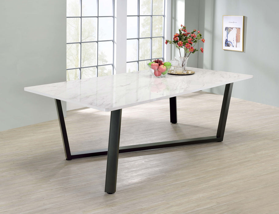 Mayer Rectangular Dining Table Faux White Marble and Gunmetal - Jax Mattress (Jacksonville, FL)