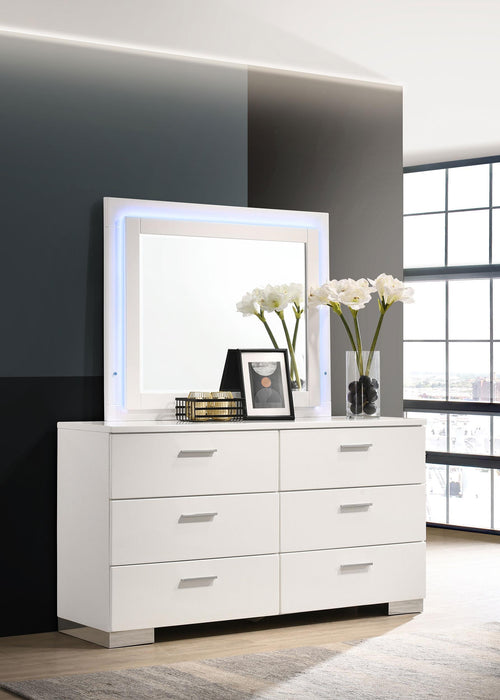Felicity 6-drawer Dresser with LED Mirror White High Gloss - Jax Mattress (Jacksonville, FL)