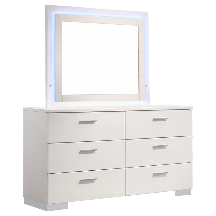 Felicity 6-drawer Dresser with LED Mirror White High Gloss - Jax Mattress (Jacksonville, FL)