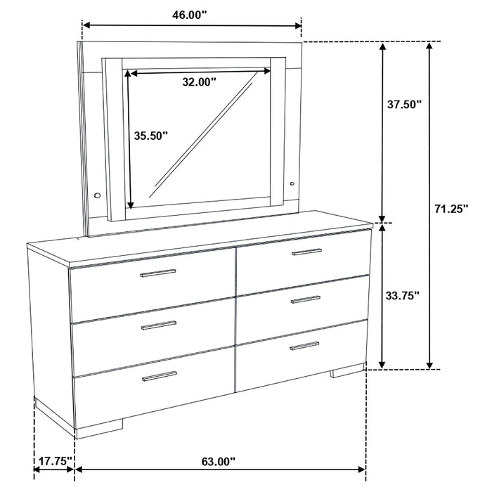 Felicity 6-drawer Dresser with LED Mirror White High Gloss - Jax Mattress (Jacksonville, FL)