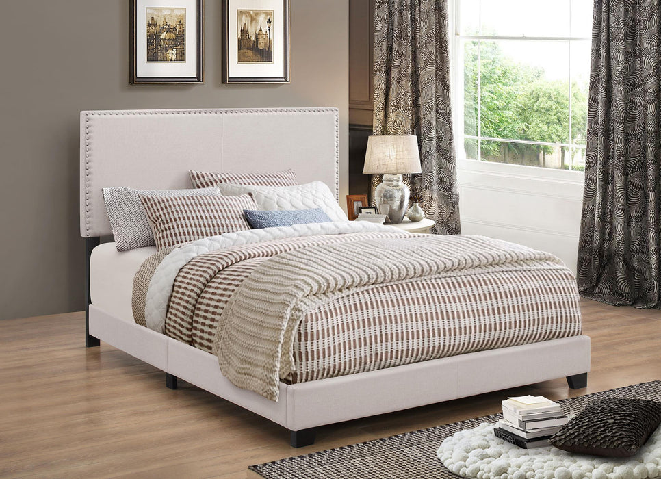 Boyd California King, King, & Queen Upholstered Bed with Nailhead Trim Charcoal & Grey