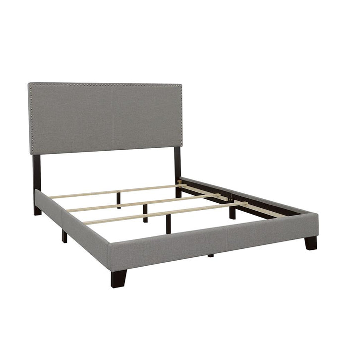 Boyd California King, King, & Queen Upholstered Bed with Nailhead Trim Charcoal & Grey