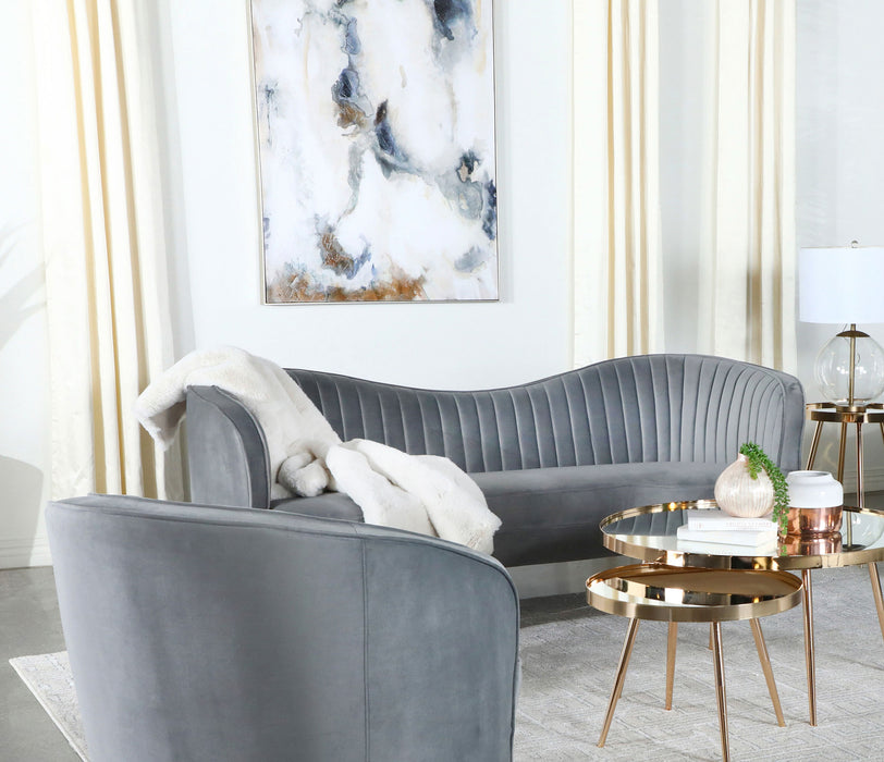 Sophia Upholstered Loveseat with Camel Back Grey and Gold - Jax Mattress (Jacksonville, FL)