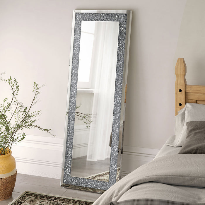 Valerie Crystal Inlay Rectangle Floor Mirror - Jax Mattress (Jacksonville, FL)