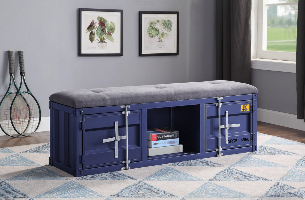 Cargo Gray Fabric & Blue Bench (Storage) - Jax Mattress (Jacksonville, FL)