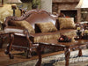 Dresden Brown PU & Chenille, Cherry Oak Sofa w/3 Pillows - Jax Mattress (Jacksonville, FL)