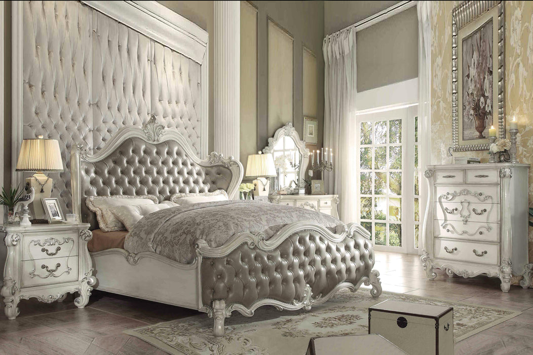 Versailles Vintage Gray PU & Bone White Queen Bed - Jax Mattress (Jacksonville, FL)