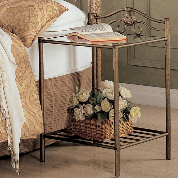 Sydney 2-shlef Nightstand Antique Brushed Gold - Jax Mattress (Jacksonville, FL)