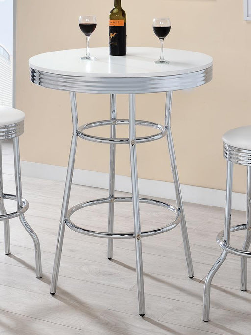 Theodore Round Bar Table Chrome and Glossy White - Jax Mattress (Jacksonville, FL)