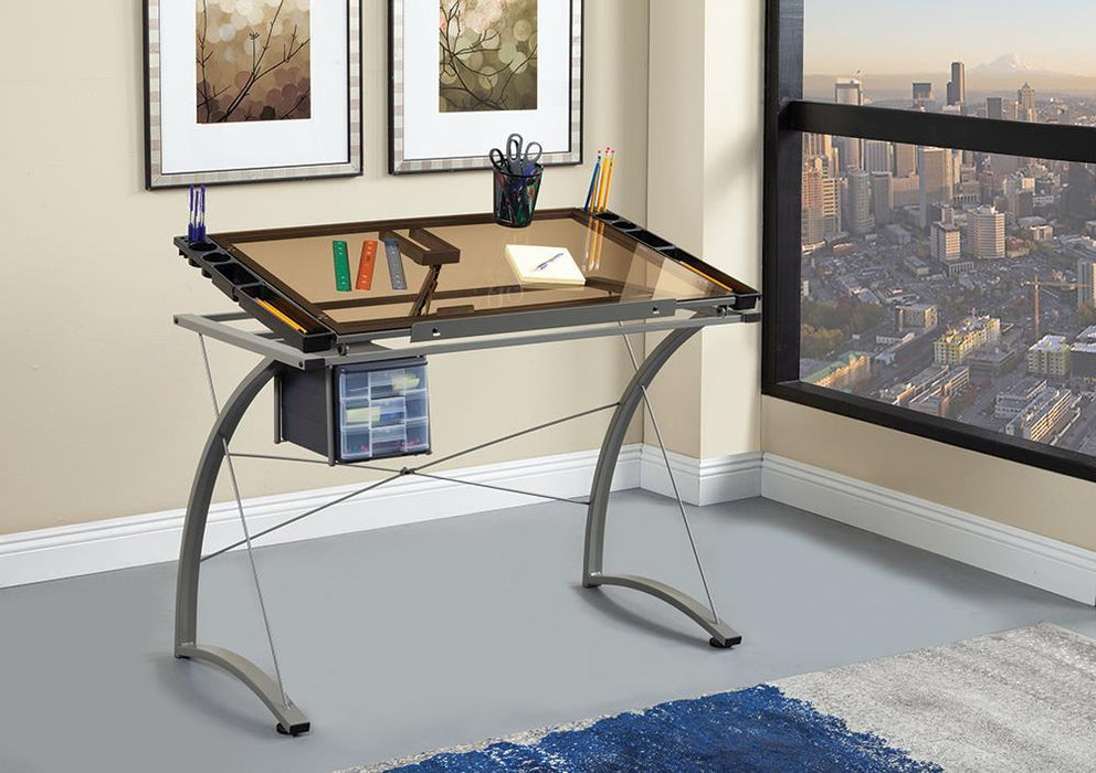 Melo 3-Drawer Drafting Desk Champagne - Jax Mattress (Jacksonville, FL)