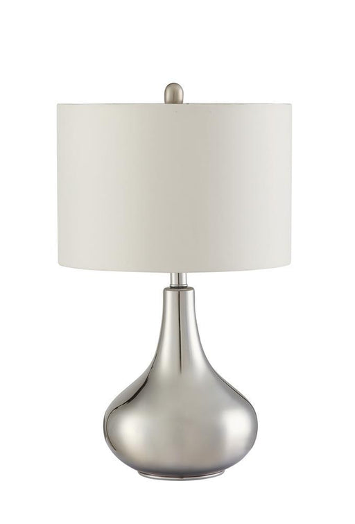 Junko Drum Shade Table Lamp Chrome and White - Jax Mattress (Jacksonville, FL)