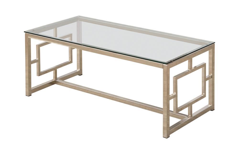 Merced Rectangle Glass Top Coffee Table Nickel - Jax Mattress (Jacksonville, FL)