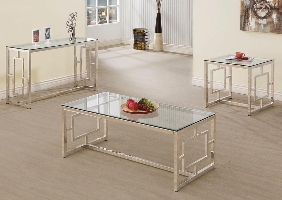 Merced Rectangle Glass Top Coffee Table Nickel - Jax Mattress (Jacksonville, FL)