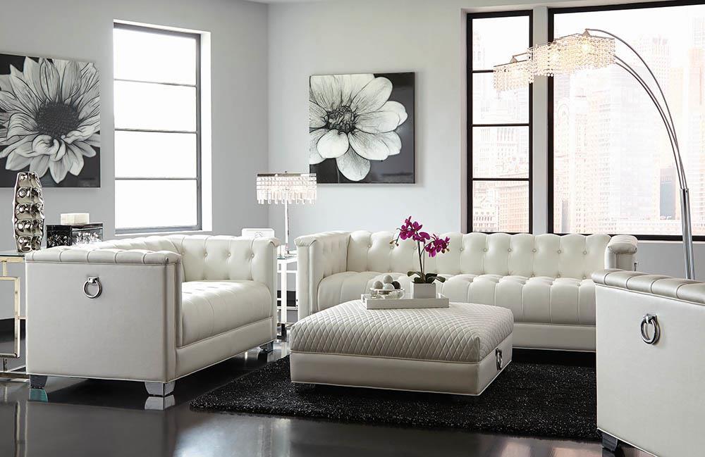 Chaviano Tufted Upholstered Sofa Pearl White - Jax Mattress (Jacksonville, FL)