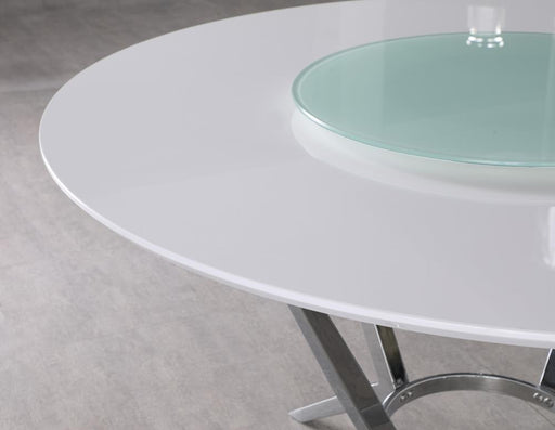 Abby Round Dining Table with Lazy Susan White and Chrome - Jax Mattress (Jacksonville, FL)