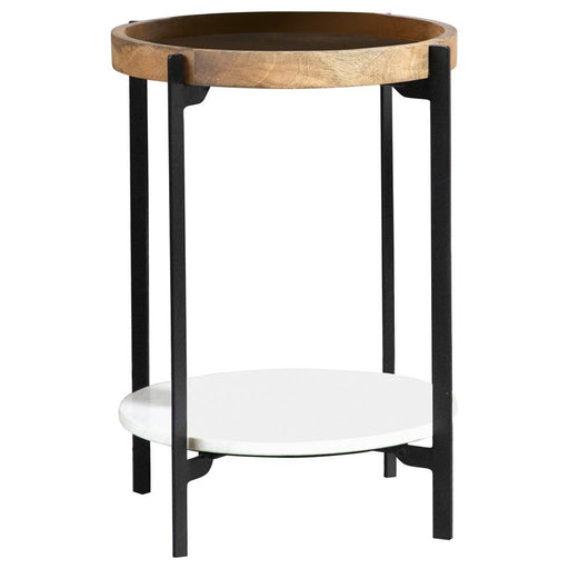 Adhvik Round Accent Table with Marble Shelf Natural and Black - Jax Mattress (Jacksonville, FL)