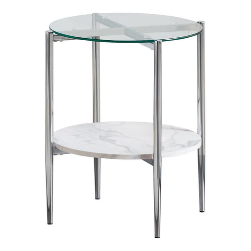 Cadee Round Glass Top End Table Clear and Chrome - Jax Mattress (Jacksonville, FL)