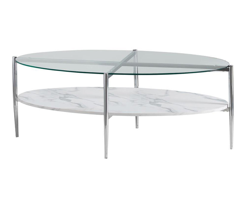 Cadee Round Glass Top Coffee Table White and Chrome - Jax Mattress (Jacksonville, FL)