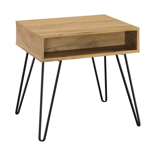 Fanning Square End Table with Open Compartment Golden Oak and Black - Jax Mattress (Jacksonville, FL)
