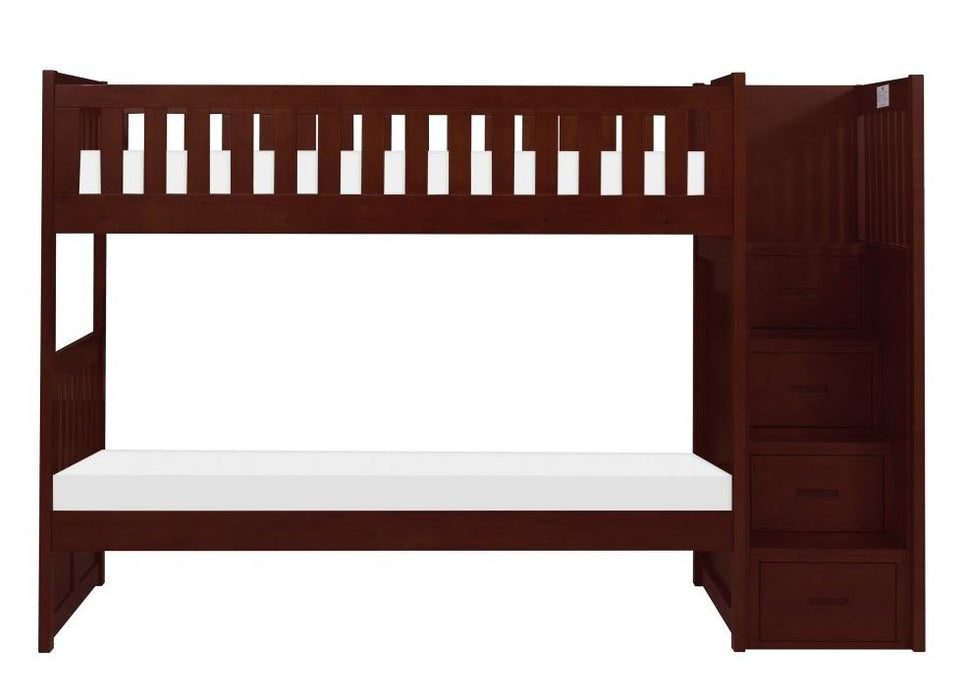 Rowe Bunk Bed w/ Reversible Step Storage in Dark Cherry B2013SBDC-1* - Jax Mattress (Jacksonville, FL)