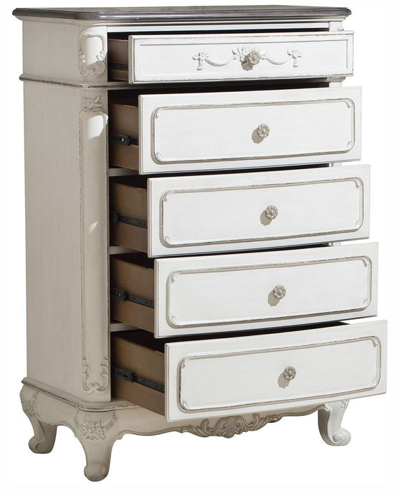 Cinderella 5 Drawer Chest in Antique White with Grey Rub-Through 1386NW-9 - Jax Mattress (Jacksonville, FL)