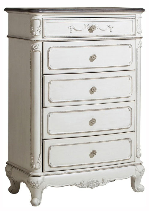 Cinderella 5 Drawer Chest in Antique White with Grey Rub-Through 1386NW-9 - Jax Mattress (Jacksonville, FL)