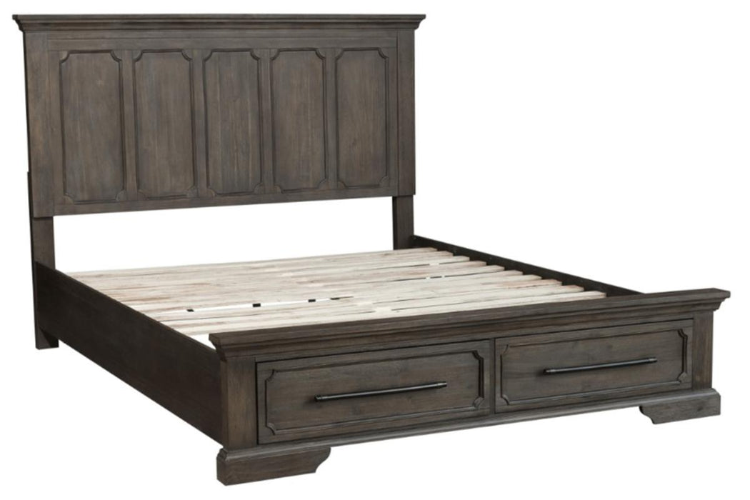 Taulon Queen Platform Bed with Footboard Storage in Dark Oak 5438-1* - Jax Mattress (Jacksonville, FL)
