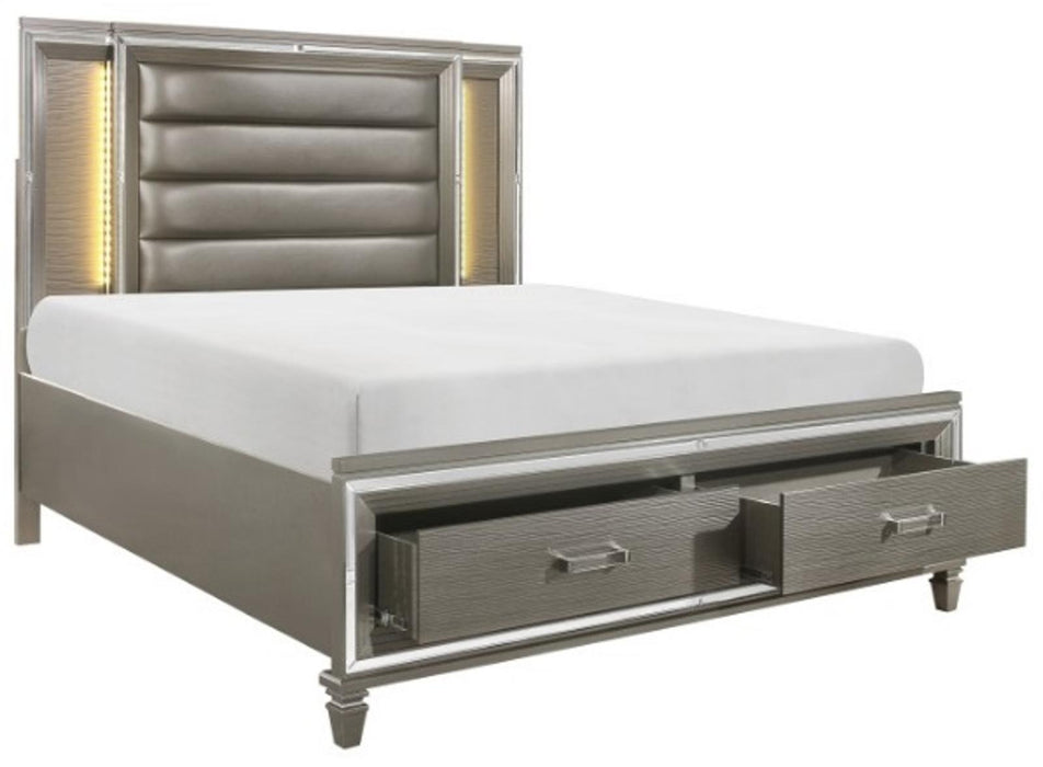 Tamsin Queen Upholstered Storage Bed in Silver Grey Metallic 1616-1* - Jax Mattress (Jacksonville, FL)