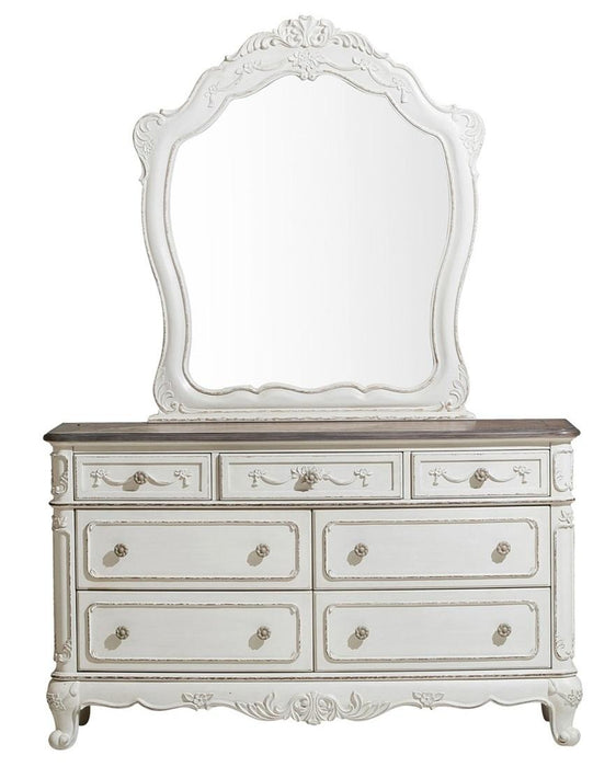Cinderella Mirror in Antique White with Grey Rub-Through 1386NW-6 - Jax Mattress (Jacksonville, FL)