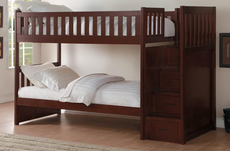 Rowe Bunk Bed w/ Reversible Step Storage in Dark Cherry B2013SBDC-1* - Jax Mattress (Jacksonville, FL)
