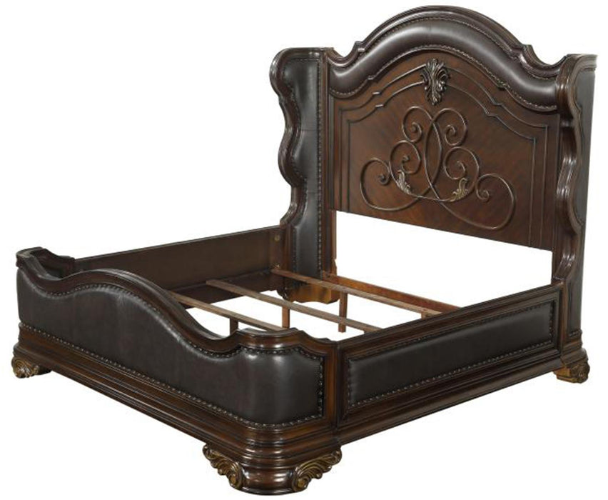Royal Highlands Queen Upholstered Panel Bed in Rich Cherry 1603-1 - Jax Mattress (Jacksonville, FL)