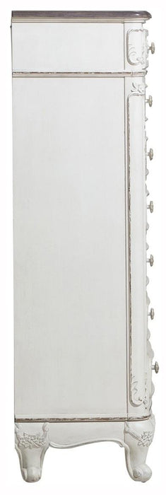 Cinderella 7 Drawer Tall Chest Antique White with Grey Rub-Through 1386NW-12 - Jax Mattress (Jacksonville, FL)