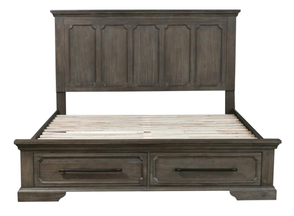 Taulon Queen Platform Bed with Footboard Storage in Dark Oak 5438-1* - Jax Mattress (Jacksonville, FL)