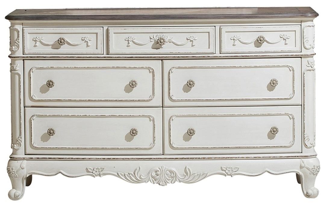 Cinderella 7 Drawer Dresser in Antique White with Grey Rub-Through 1386NW-5 - Jax Mattress (Jacksonville, FL)