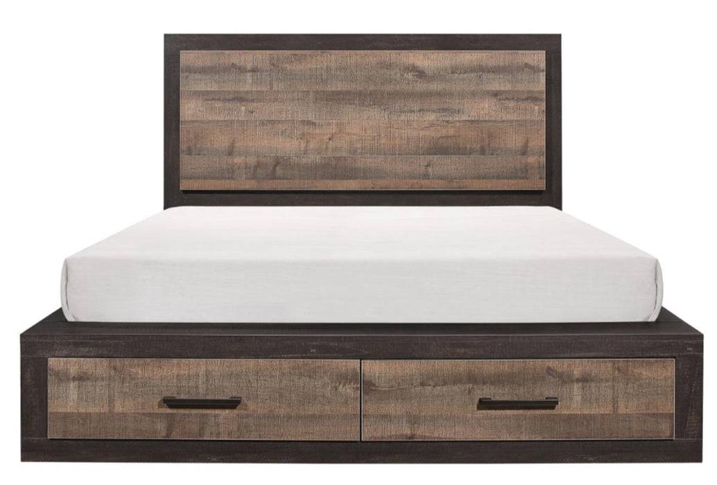 Miter King Platform Bed with Footboard Storage in Rustin Mahogany & Dark Ebony 1762K-1EK* - Jax Mattress (Jacksonville, FL)