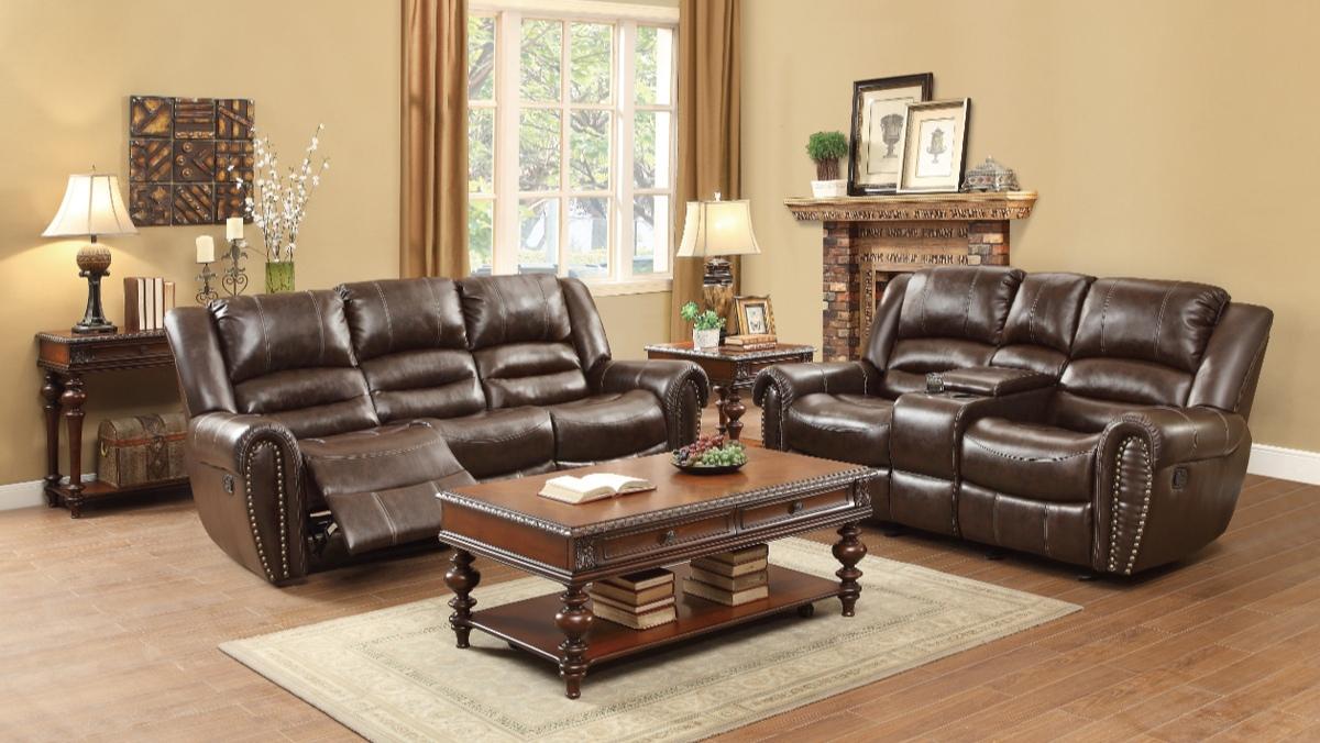 Center Hill Double Glider Reclining Loveseat w/ Center Console in Dark Brown 9668BRW-2 - Jax Mattress (Jacksonville, FL)